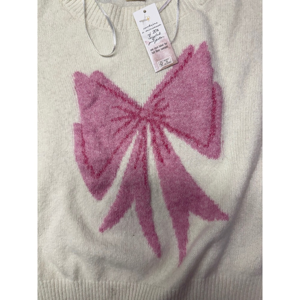 Jessica Simpson Women Pink Bow coquette girl Sweater Ivory Cream Small NWT - Picture 3 of 8